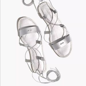 NWT Madewell Boardwalk Lace-Up Sandal in Metallic Leather